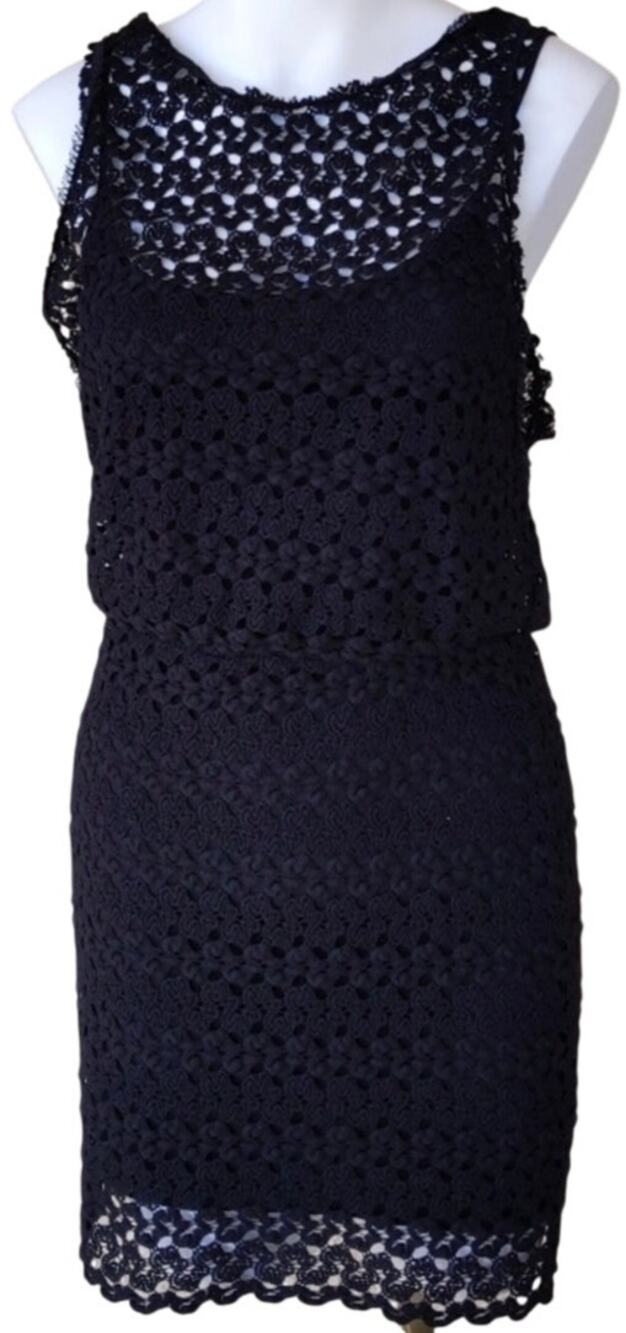Free People Crochet Lace Sleeveless Mini Blouson Dress, Black, Size Large
